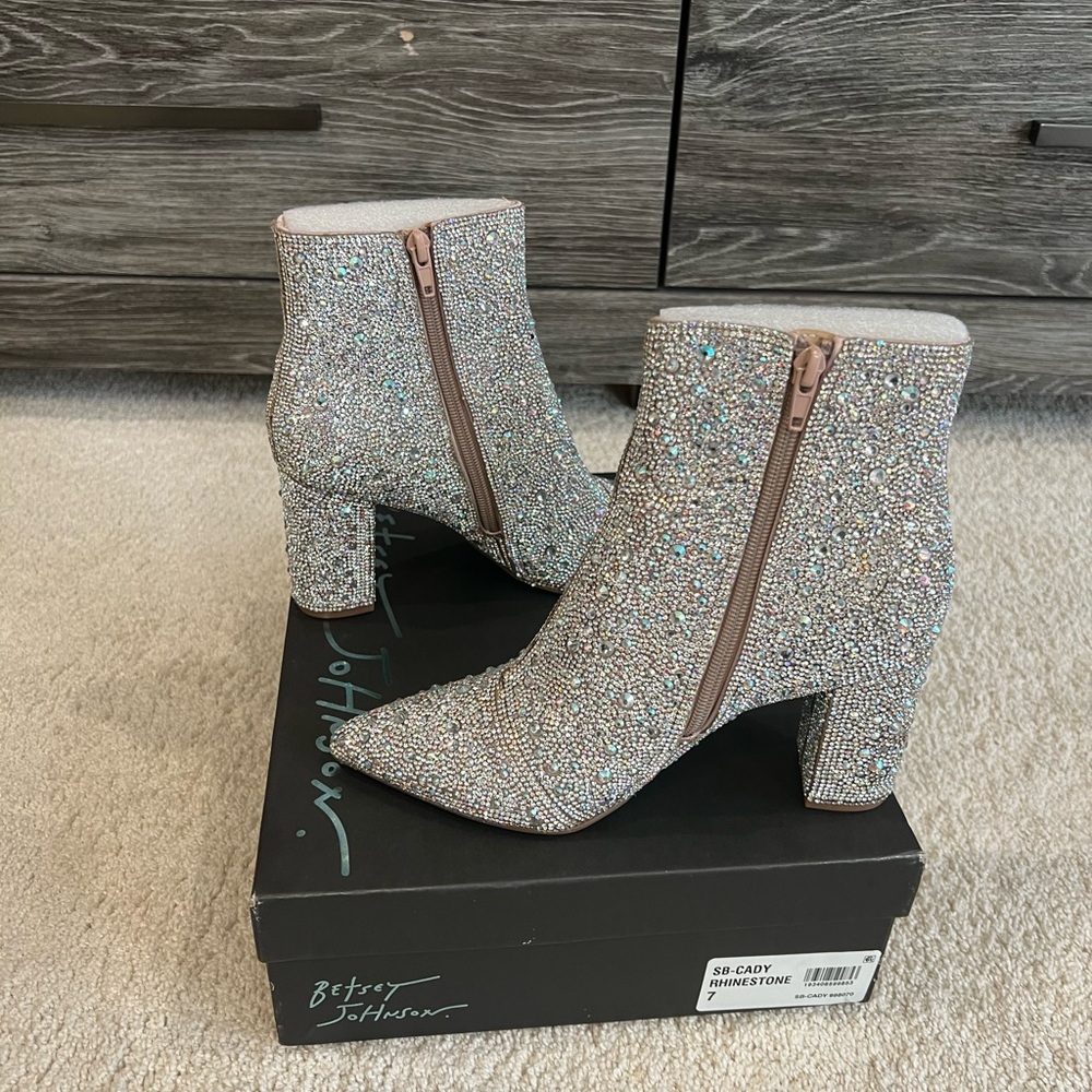 Betsey Johnson Glittering Silver Rhinestone Booties - Picture 3 of 7